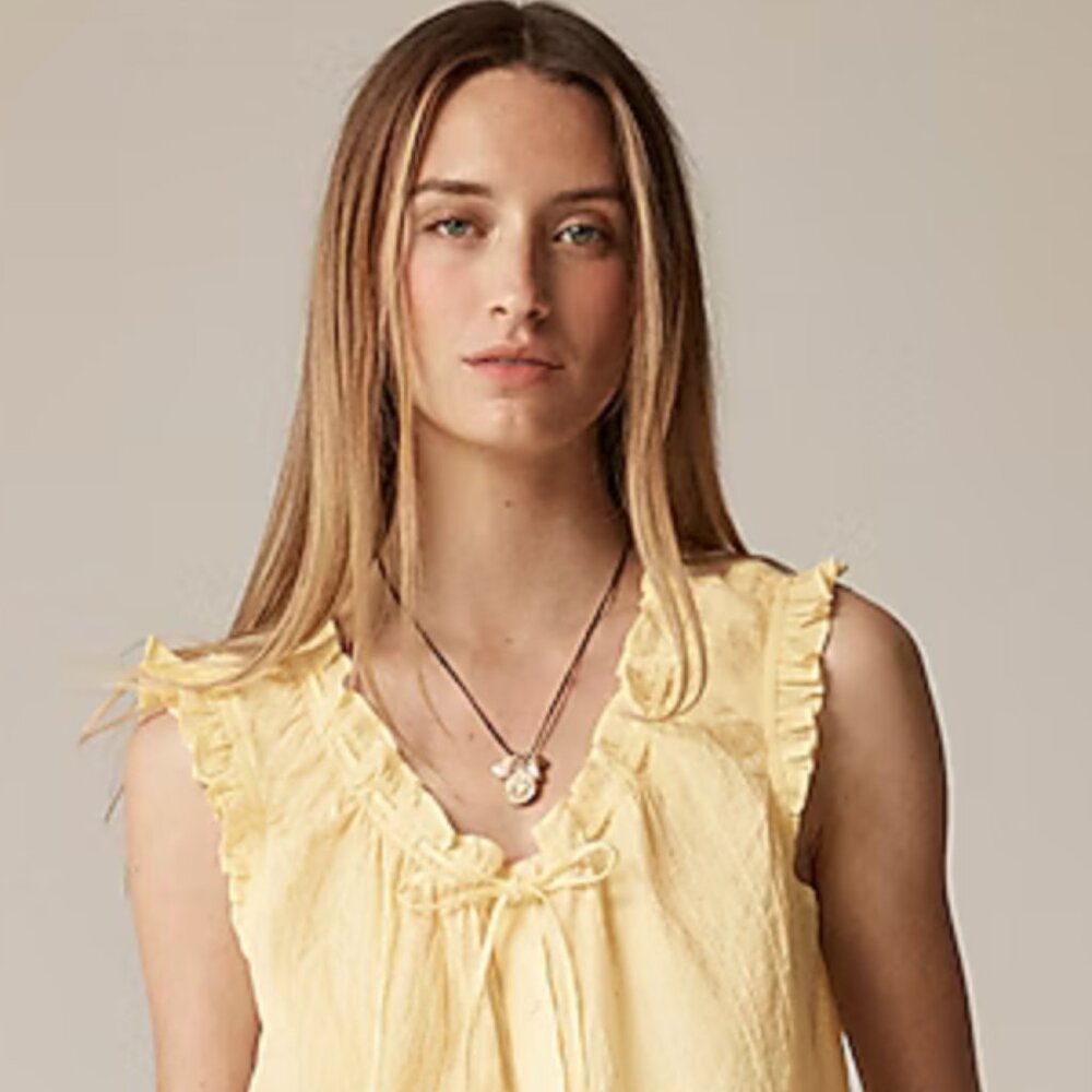NWOT J.Crew Ruffle-Trim Button up Top in 'Sweet Meringue,' Size Large